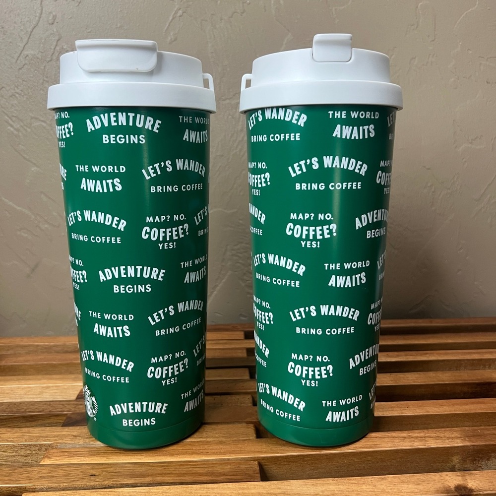 Starbucks Green Adventure Stainless Steel Travel Tumbler 20oz Set of 2 11188081